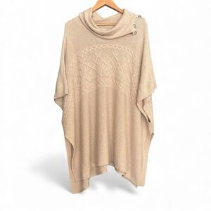 NYDJ Cozy Cable-Knit Oversized Cowl Neck Poncho Sweater XL – Neutral Taupe